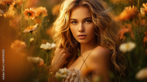 Beautiful girl in flowers. Girl on a background of flowers.
