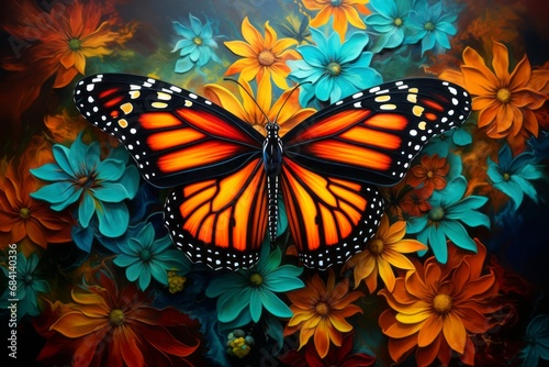 Stunning Solo Performance: A Monarch Butterfly's Majestic Dance on a Beautiful Blossom! Generative AI