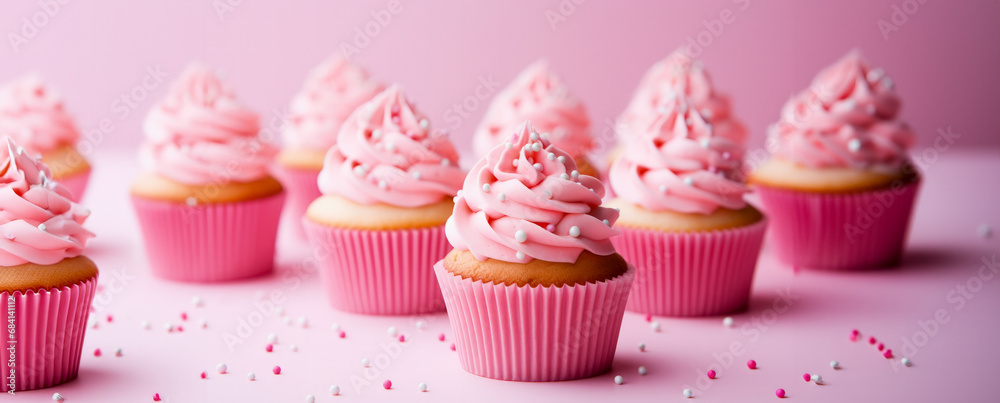Tasty birthday cupcake sits on a table against a bright backdrop Tasty birthday cupcake sits on a table against a bright backdrop
