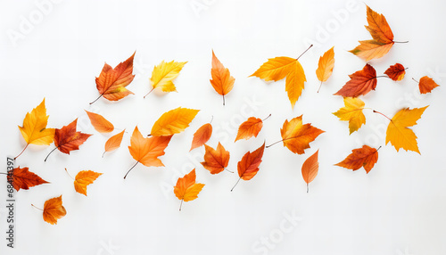 Flying leaves in autumn on white background - Generativ AI