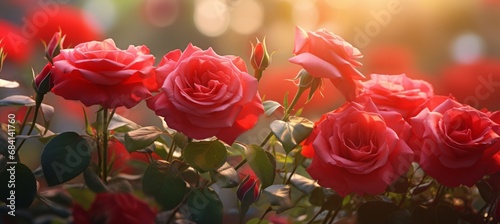 Enthralling Sunset Glow: Uncover the Majestic Beauty of Red Rose Garden Generative AI