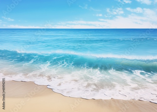 Experience Serenity: Majestic Waves Lapping on Pristine Sandy Beach Generative AI
