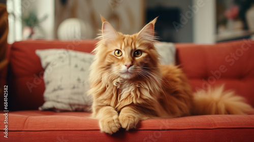 Adorable fluffy wheaten ginger red cat relaxing © Mahira