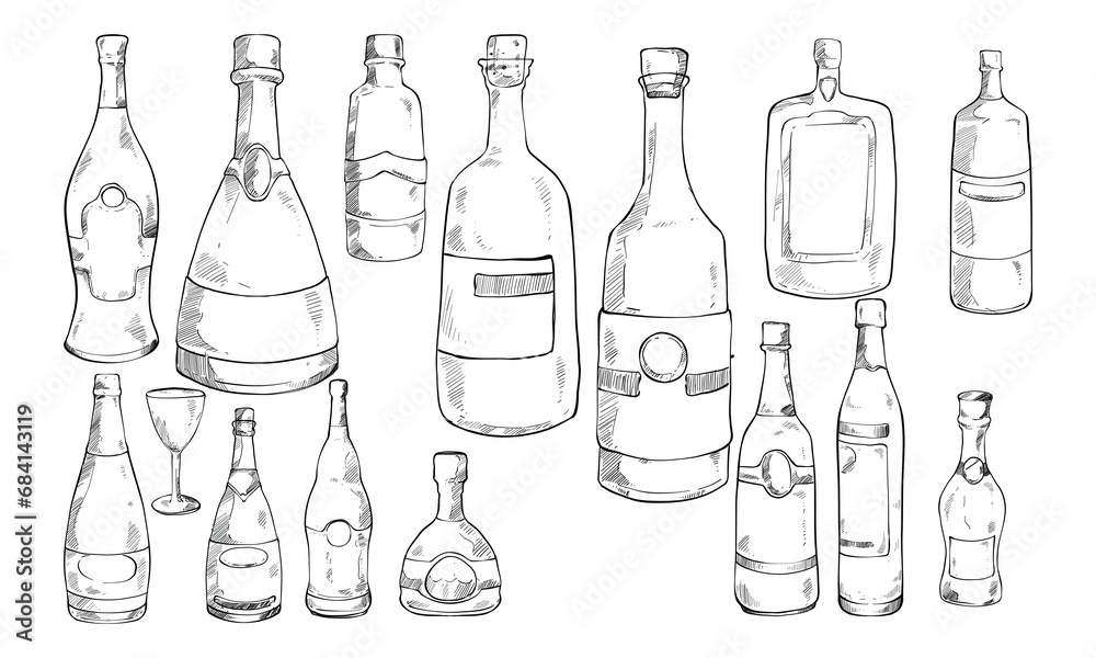 wine bottle handdrawn collection wine bottle handdrawn collection