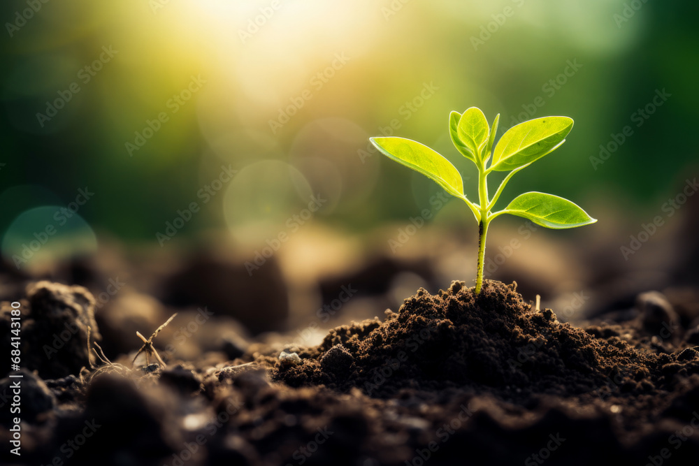 Plant anchored in earth growing from nutrient-rich soil below Plant anchored in earth growing from nutrient-rich soil below