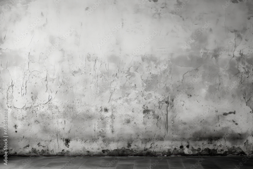 Panoramic black and white concrete wall with grunge texture background 