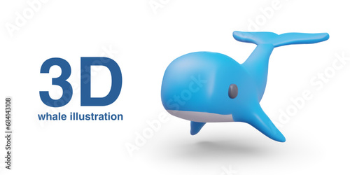 Blue 3D whale in cartoon style. Oceanic inhabitant. Largest animal on planet. Vector image. Giant sea animal. Concept of protection of endangered marine species