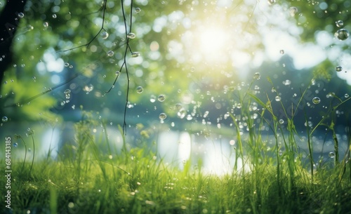 Experience the Bliss of Spring: Dancing Sunlight over Emerald Grass Generative AI