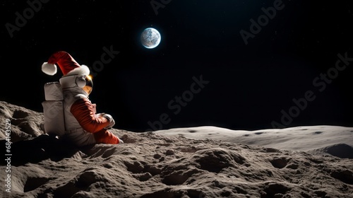 From the side of Santa Claus as an astronaut on the moon. photo