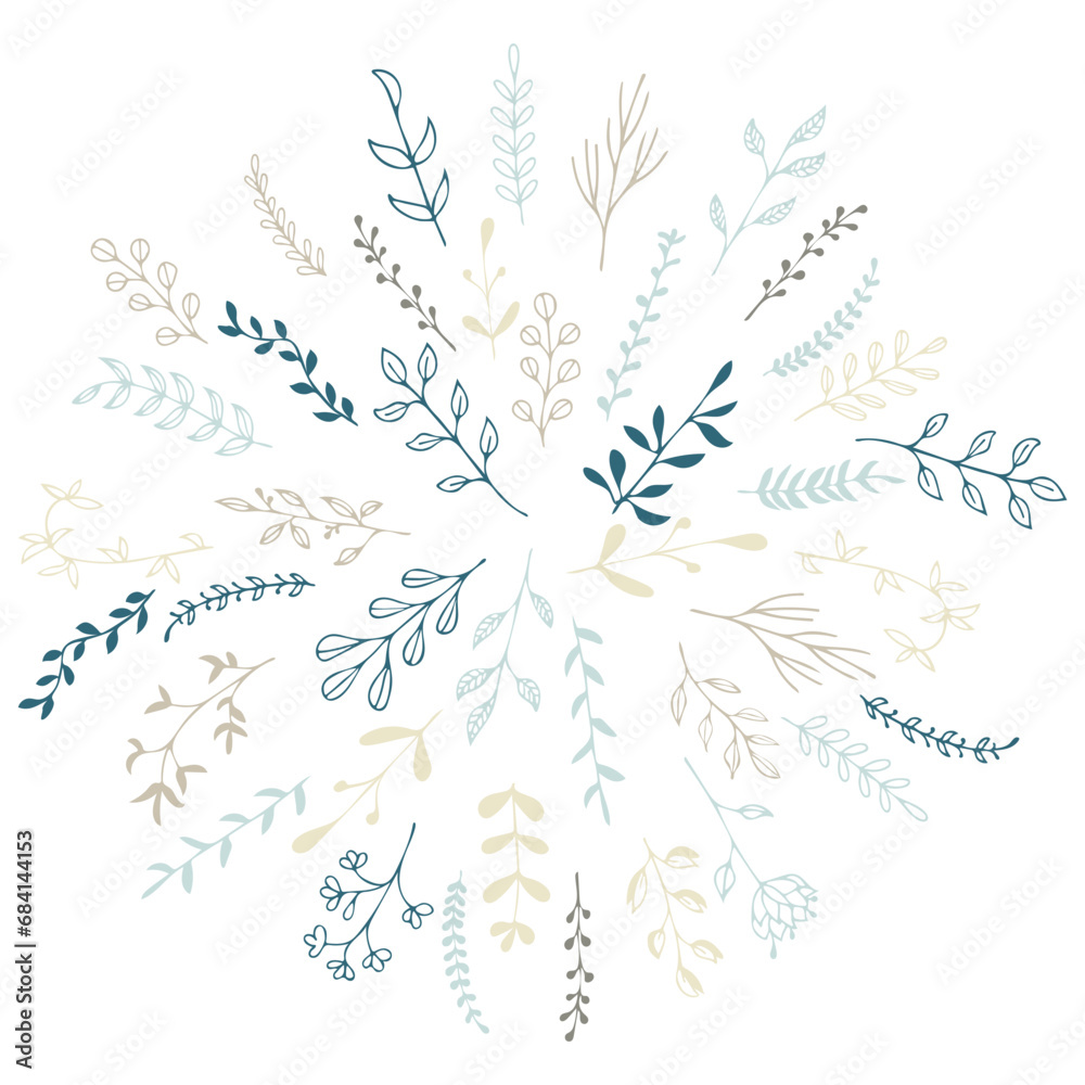 Hand drawn vector round frame. Floral wreath with leaves, berries, branches Decorative elements for design. Hand drawn vector round frame. Floral wreath with leaves, berries, branches Decorative elements for design.