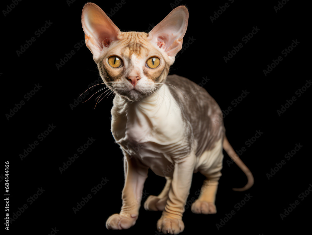 Devon Rex Cat Studio Shot Isolated on Clear Background Devon Rex Cat Studio Shot Isolated on Clear Background