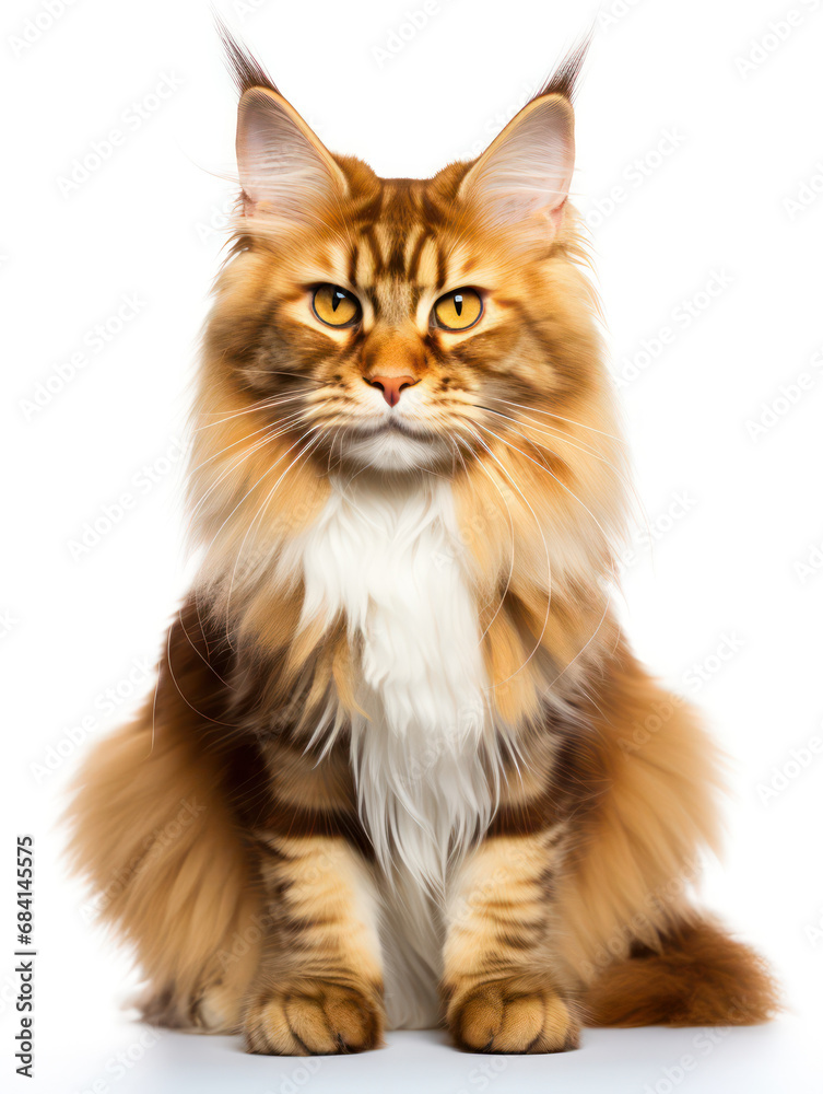 Maine Coon Cat Studio Shot Isolated on Clear Background