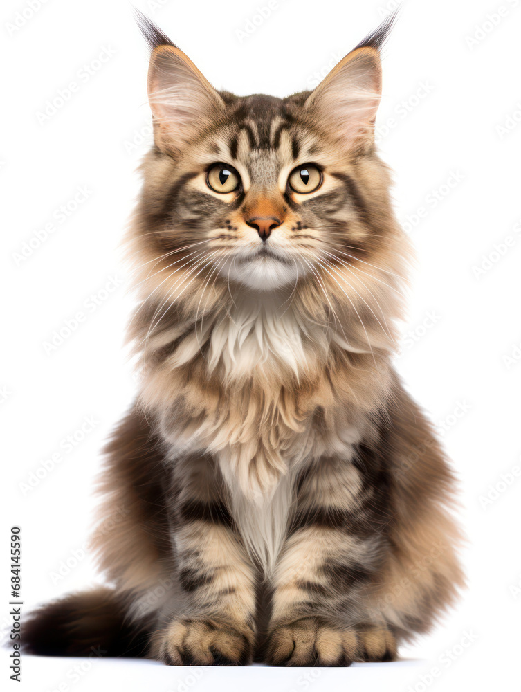 Maine Coon Cat Studio Shot Isolated on Clear Background