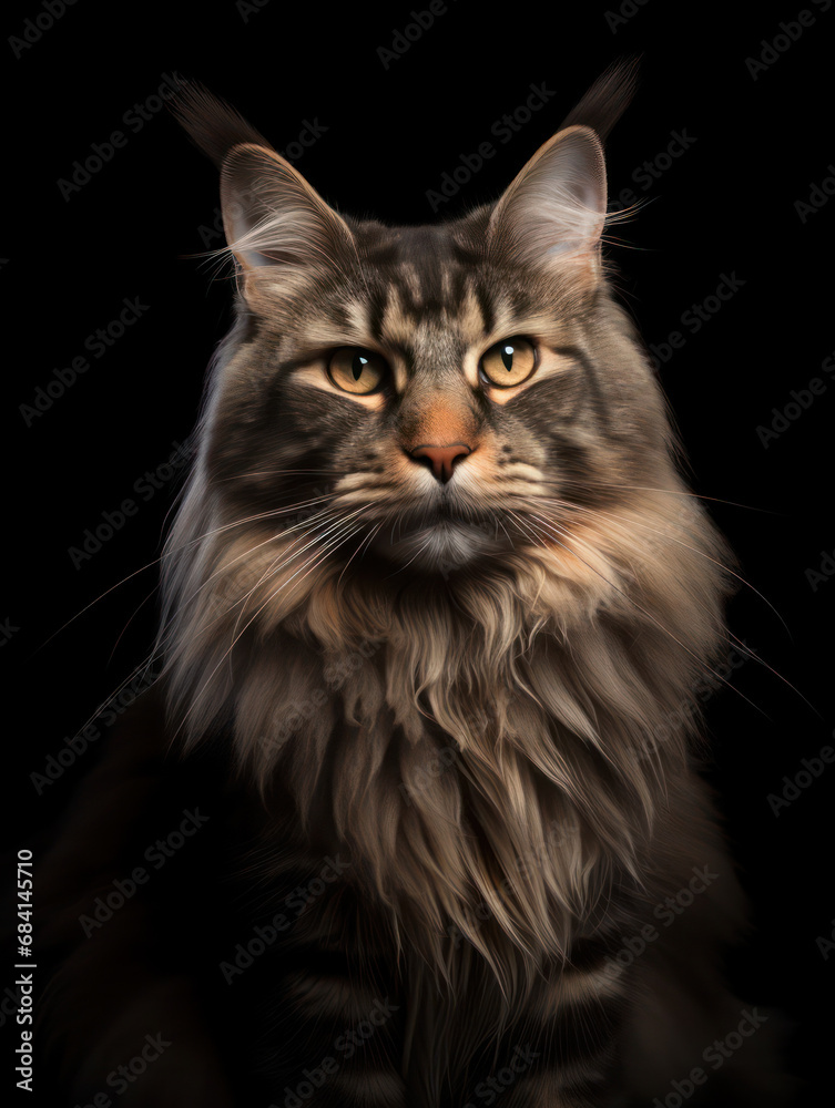 Maine Coon Cat Studio Shot Isolated on Clear Background