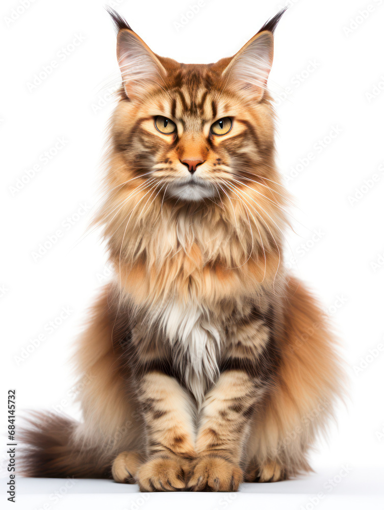 Maine Coon Cat Studio Shot Isolated on Clear Background