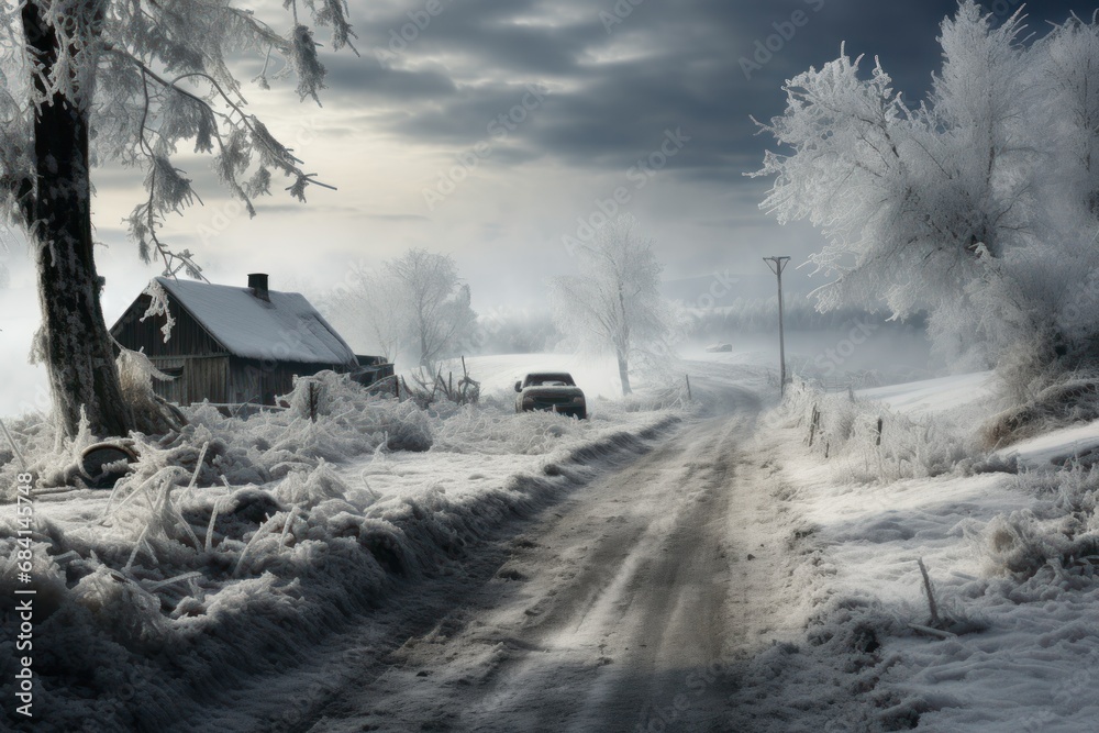 Snowy Countryside Drives - Generative AI Snowy Countryside Drives - Generative AI