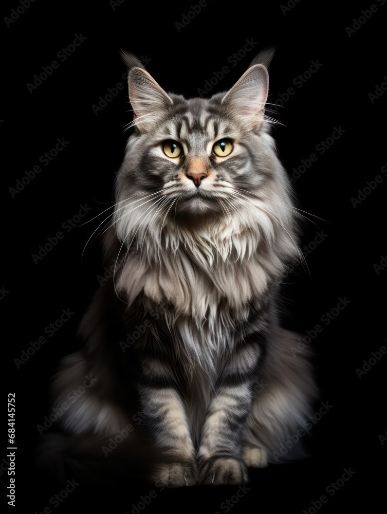 Maine Coon Cat Studio Shot Isolated on Clear Background