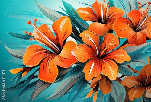 Exotic Tropical Paradise: A Mesmerizing Display of Gold and Orange Blossoms Generative AI