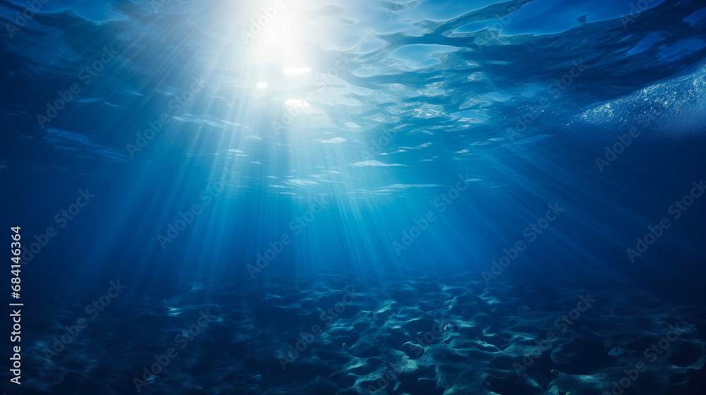 The rays of the sun break through the water in the ocean. The rays of the sun break through the water in the ocean.