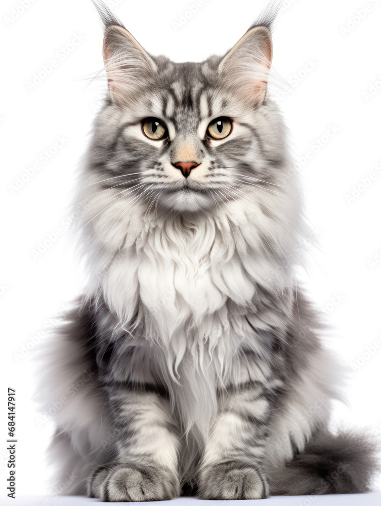 Maine Coon Cat Studio Shot Isolated on Clear Background