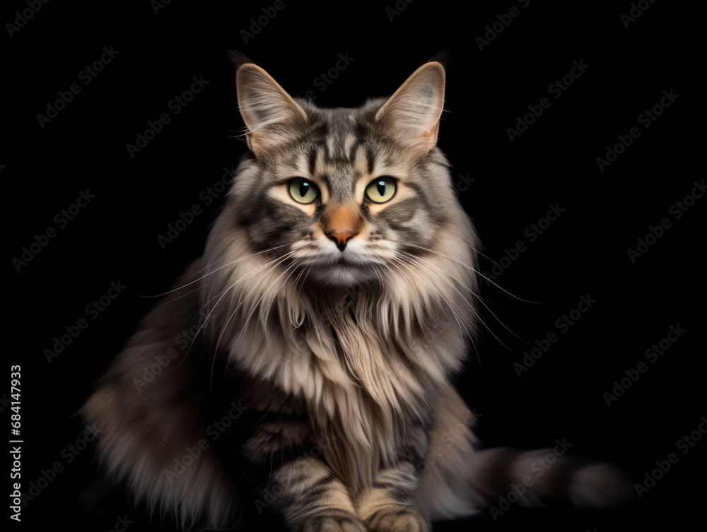 Maine Coon Cat Studio Shot Isolated on Clear Background