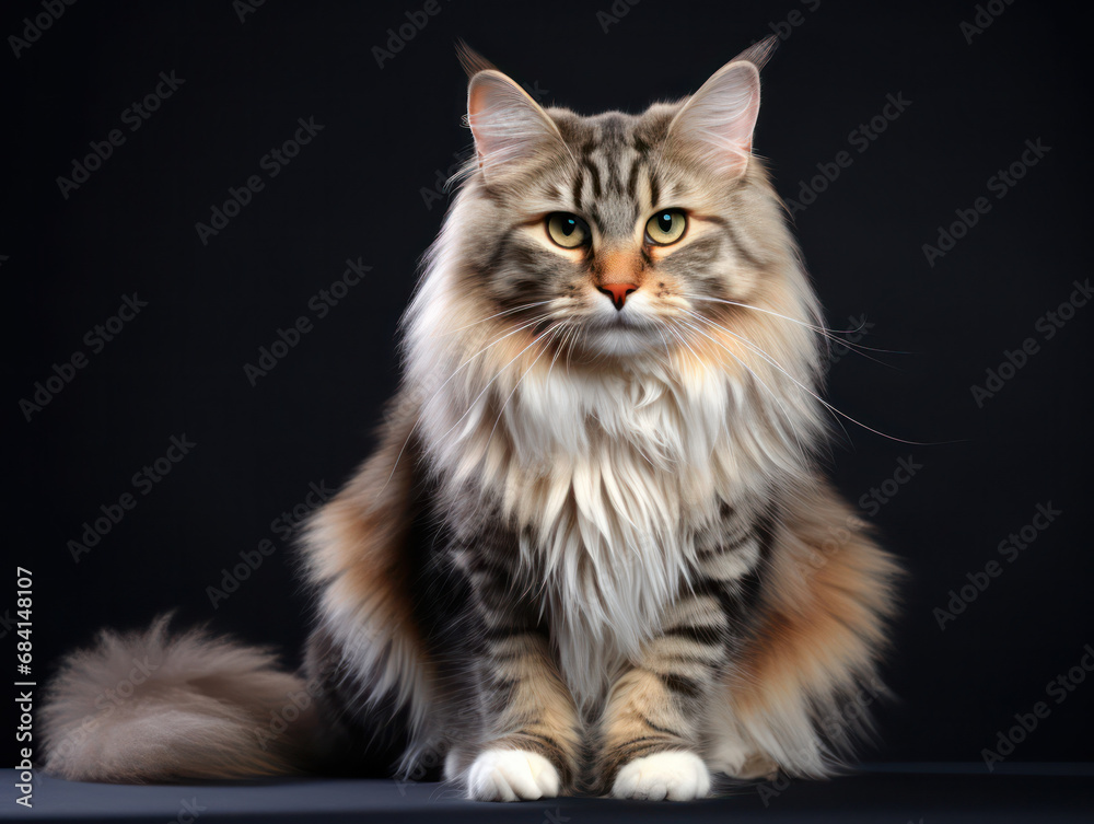 Norwegian Forest Cat Studio Shot Isolated on Clear Background