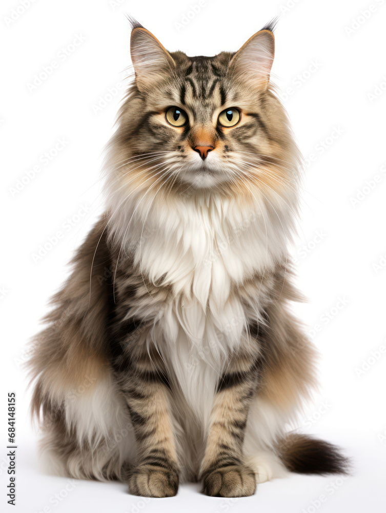 Norwegian Forest Cat Studio Shot Isolated on Clear Background