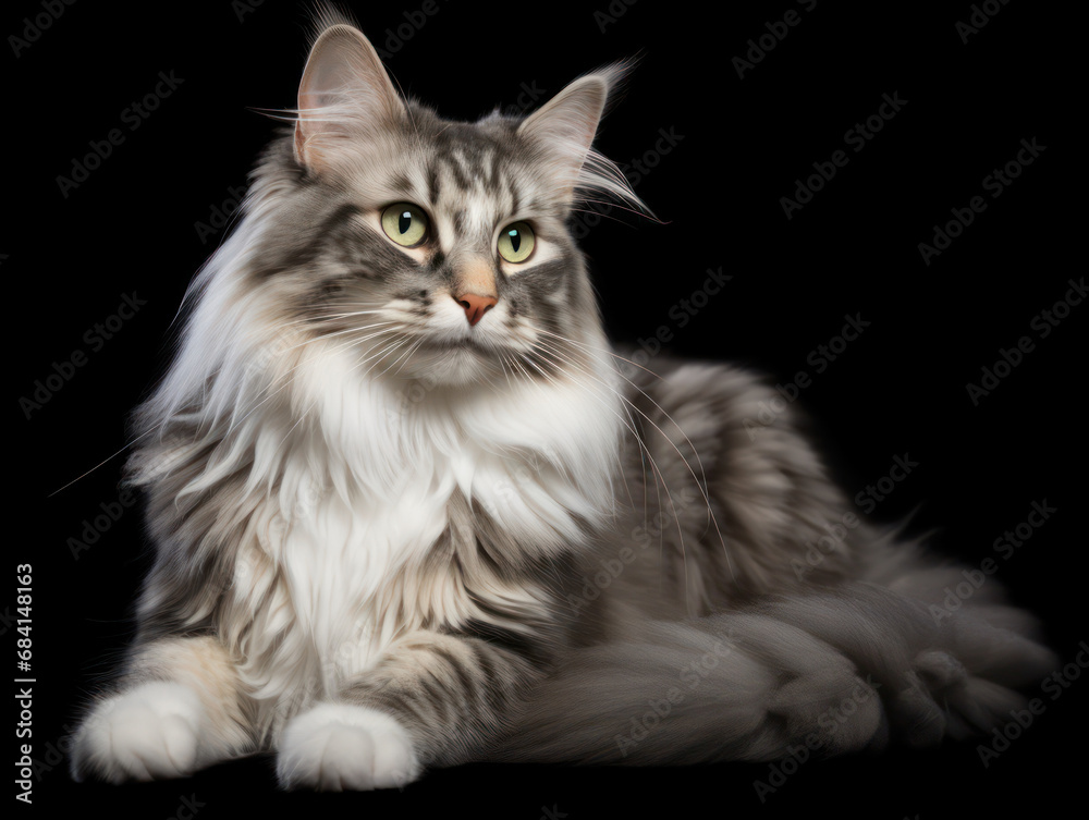 Norwegian Forest Cat Studio Shot Isolated on Clear Background