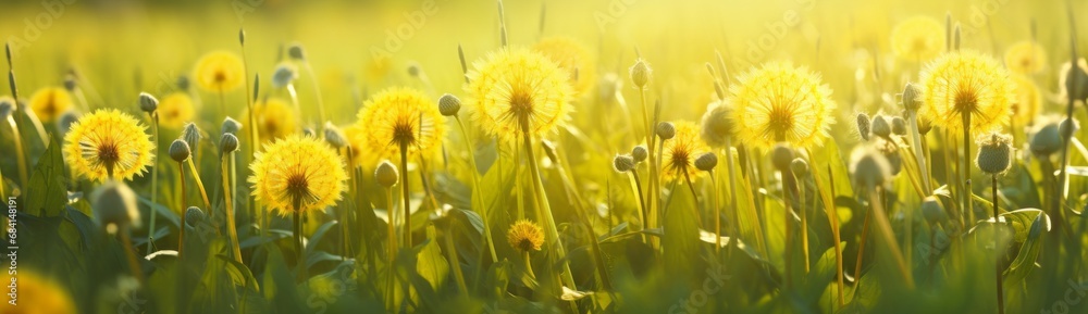Vibrant Showcase: Uncover the Serenity in Yellow Dandelions amidst Lush Green Grass Generative AI