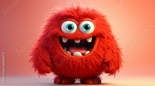 Cute red furry monster 3D cartoon character