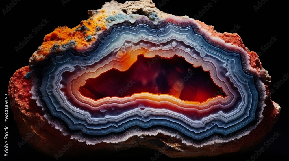 Fototapeta premium A full ultra HD image capturing the striking colors and patterns of a unique, agate geode