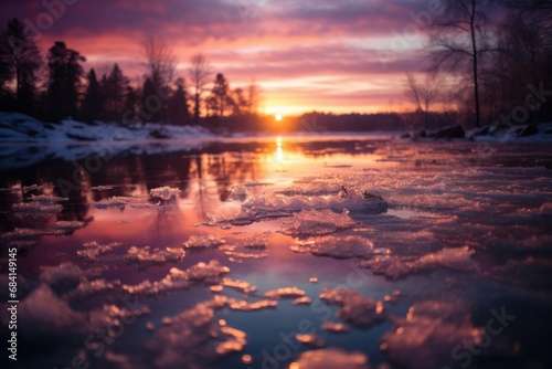 Frozen Lake Sunsets - Generative AI