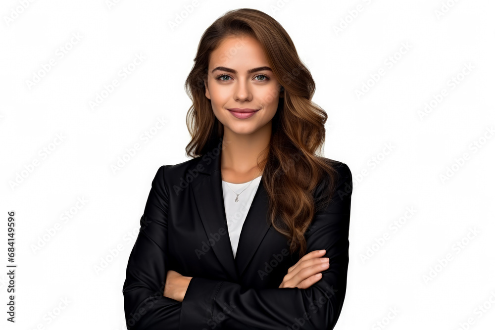 Businesswoman in suit with crossed arms isolated on white background Businesswoman in suit with crossed arms isolated on white background