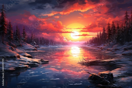 Frozen Lake Sunsets - Generative AI