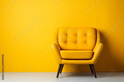 Yellow chair in yellow room. 