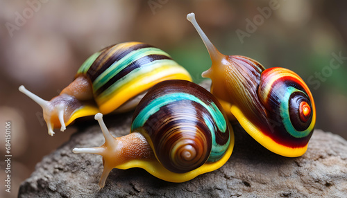 Snails : Polymita picta or Cuban snails one of most colorful and beautiful land snails in the wolrd photo
