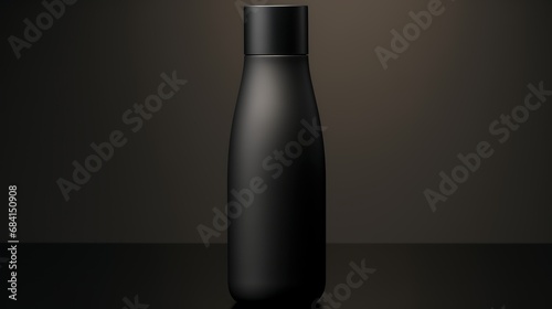 A sleek, matte bottle with a reflective surface. Minimalistic design, smooth texture. Hyper-realistic, sharp-focus stock image for commercial use. Perfect for advertising, marketing, and branding