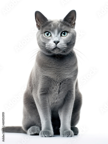 Russian Blue Cat Studio Shot Isolated on Clear Background © Vig