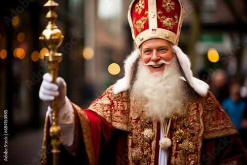 Charming Sinterklaas revered bishop wishing joy on St Nicholas Day  photo