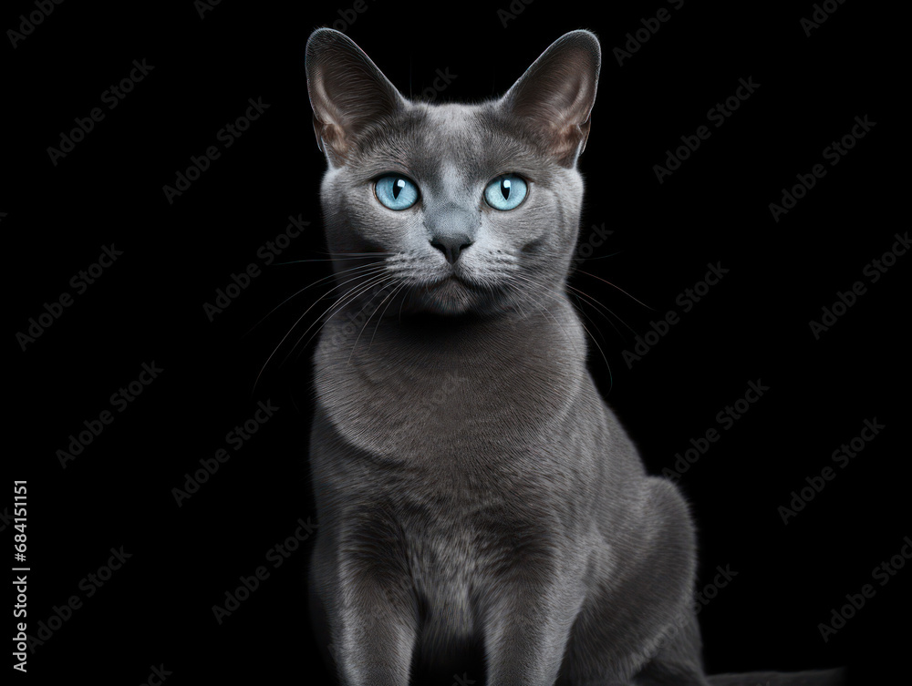 Russian Blue Cat Studio Shot Isolated on Clear Background Russian Blue Cat Studio Shot Isolated on Clear Background