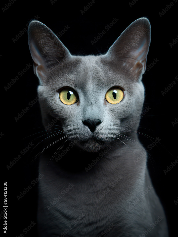 Russian Blue Cat Studio Shot Isolated on Clear Background