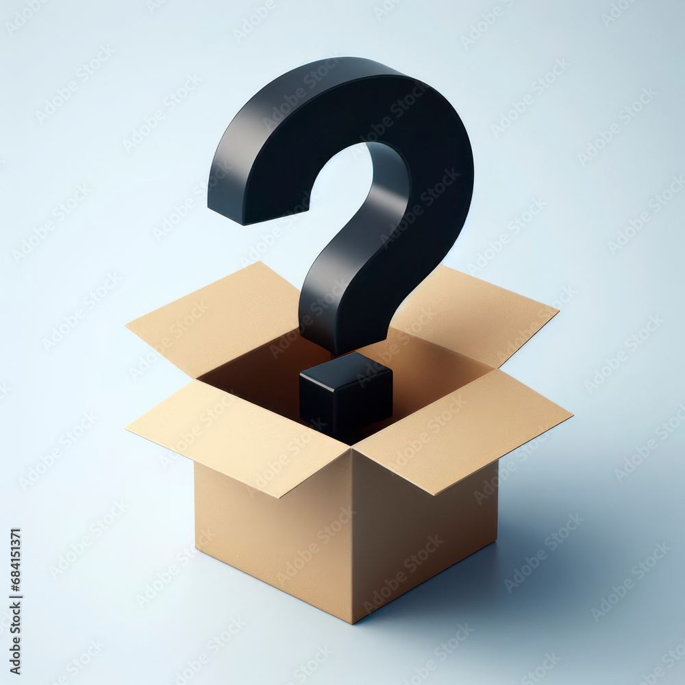 A black question mark on box delivery on solid white background. ai generative A black question mark on box delivery on solid white background. ai generative