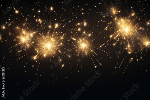 fireworks on black background, frame or border from golden sparks and firecrackers isolated