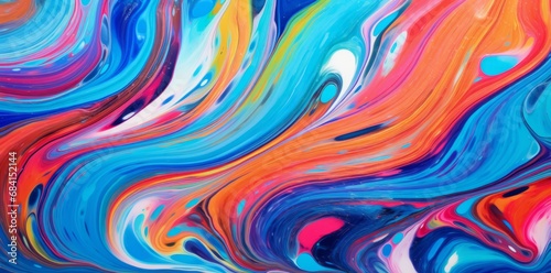 Abstract marbled acrylic paint ink painted waves painting texture colorful background banner - Bold colors, rainbow color swirls wave