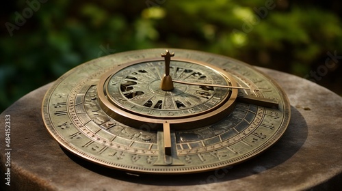 an antique brass sundial adorned with weathered Roman numerals