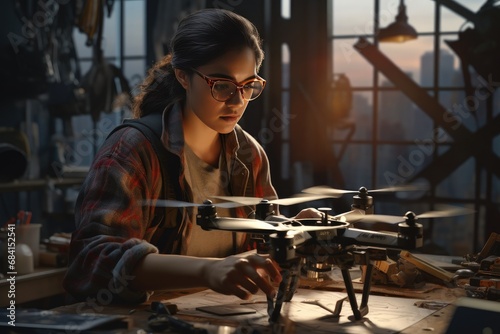 Woman Engineer Concentrating on Refining Drone Software for Improved Precision and Performance photo