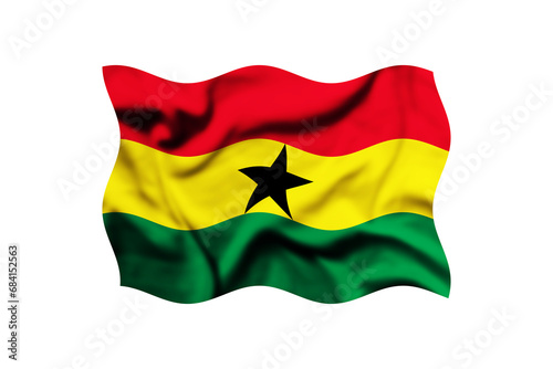 The flag of Ghana is waving in the wind on a transparent background. 3d rendering. Clipping path included