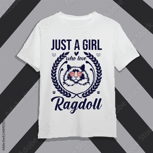 Ragdol, cat trendy typography cat tshirt design photo