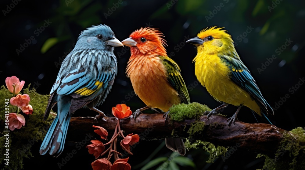 A small bird with bright plumage sits on a branch. National Bird Day concept A small bird with bright plumage sits on a branch. National Bird Day concept