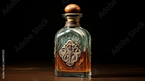 an antique perfume bottle with a faded label